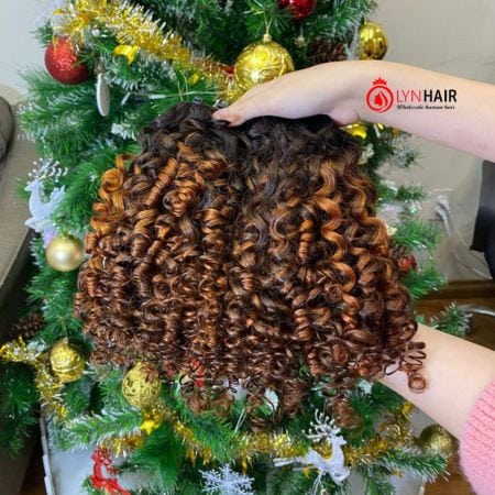 Ombre pixel curly human hair bundles with frontal