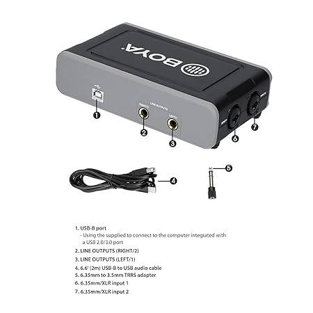 Decdeal BY-AM1 Dual-Channel Audio Mixer USB Audio Interface with 6.35mm/XLR Combo Inputs 6.35mm Headphone - Image 4