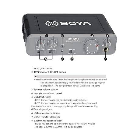Decdeal BY-AM1 Dual-Channel Audio Mixer USB Audio Interface with 6.35mm/XLR Combo Inputs 6.35mm Headphone - Image 5