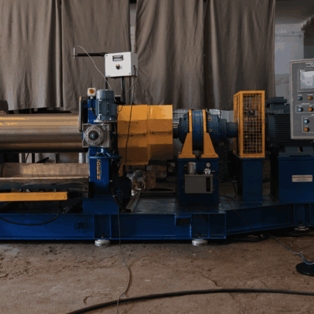 Modern Machine Rubber Mixing Mill - Two Roll Mill for Industrial Rubber Compounding.