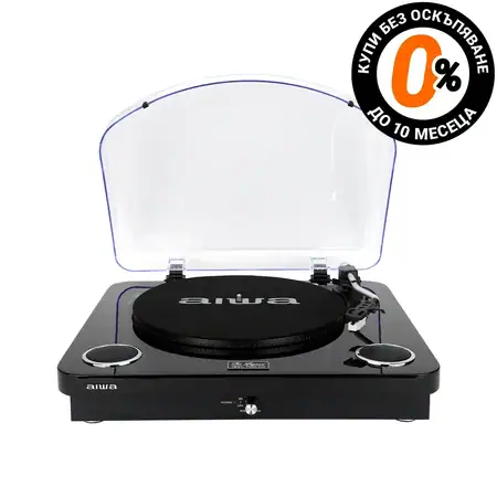 Грамофон Aiwa GBTUR-120BK, Стерео високоговорители, Bluetooth, FM Радио, USB, SD карта, RCA, Черен Пиано Лак на изплащане с 0% лихва и такси TBI Bank - 1