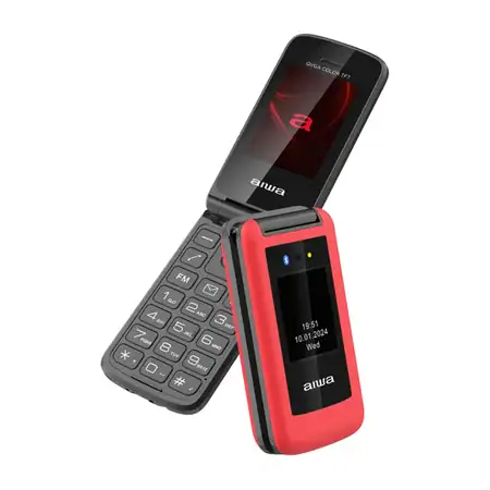 Мобилен телефон с капаче AIWA FP-30-2G/BK Senior Phone с две 2-SIM карти. Оборудван с предна камера, светкавица и Bluetooth. Удобни големи бутони. Червен цвят - 6