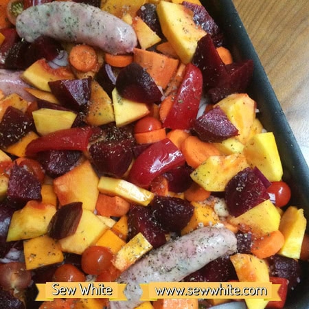 Sew White harvest autumn sausage tray bake 4