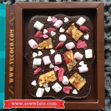 Personalised Chocolate Bar with mini marshmallows, florentines, crystalised rose and heart sprinkles