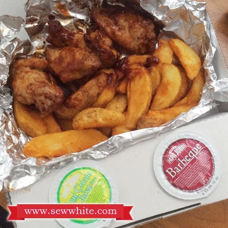 Side dishes of chicken and chips