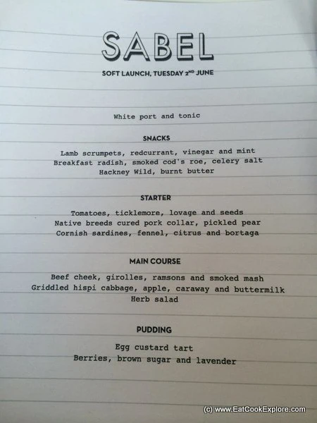Sable Food Popup Sample Menu Sable Food Popup Sample Menu