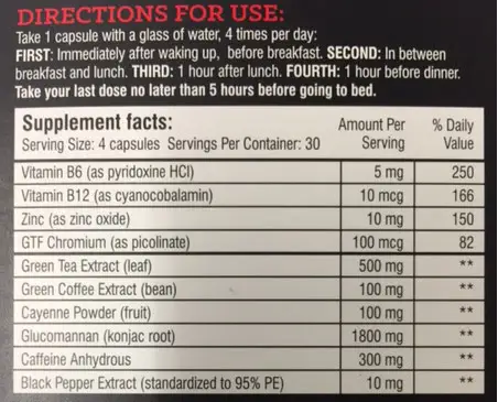 Instant Knockout supplement facts