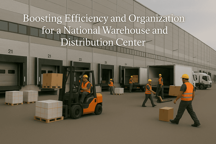 warehouse maintenance management software used in a modern warehouse and distribution center with pallets and trucks