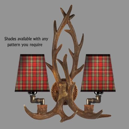 Antler style wall light Tartan shade