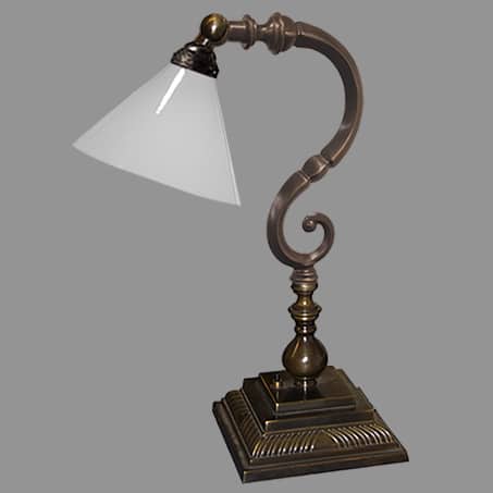 Desk Lamp Antique finish with Opal Cone shade