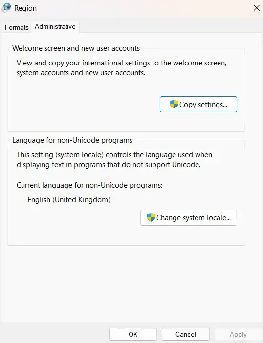 Check Language and Regional Settings