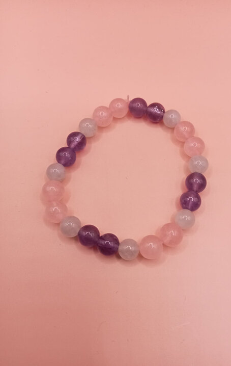 Bracelet Enfant Quartz Rose, Aigue Marine et Améthyste calme et sommeil