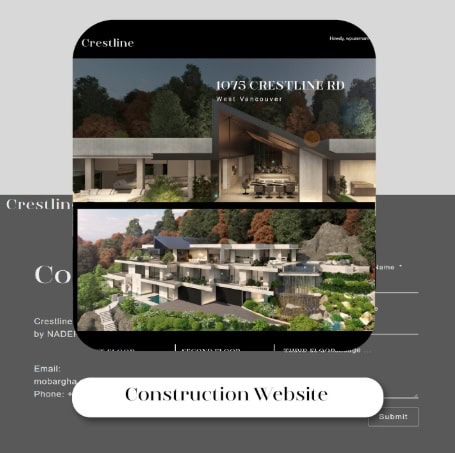 picture of screen showing crestline building website , and the text in button says construction website