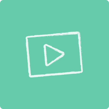 Green icon of a play button on a rounded square background