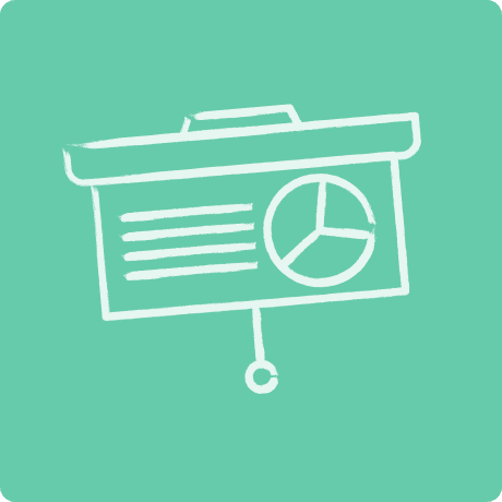 Large green icon of a presentation board with chart elements