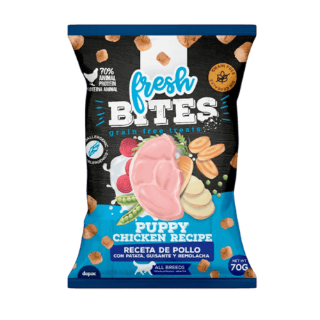 Bites Grain Free Puppy Pollo Snack Semihumedos 70gr Para Perros