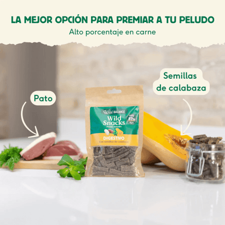 Wild Snacks Digestivo de Pato para perro, detalle