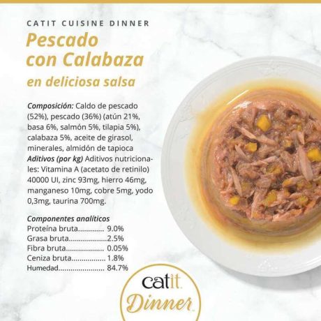 Cuisine Dinner de Pescado con Calabaza para gato, detalle