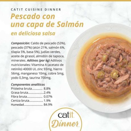 Cuisine Dinner de Pescado con Salmón para gato, detalle