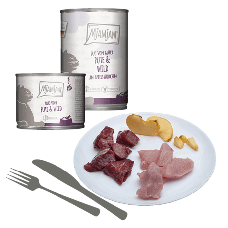 MjAMjAM Pavo y Ciervo con Manzana Paté Para Gatos