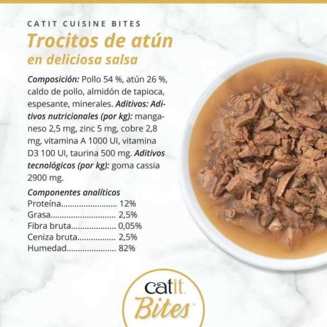 Cuisine Bites Trocitos de carne de Atún en Salsa para gato, detalle