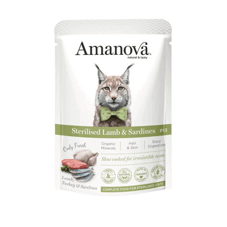 Amanova Grain Free Cordero y Sardinas Paté 85gr Para Gato Esterilizado