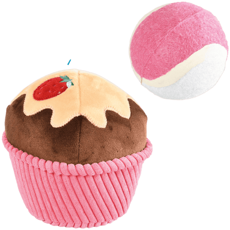 Juguete 2 en 1 cupcake de peluche con pelota interior Premier DOG () para perro, detalle
