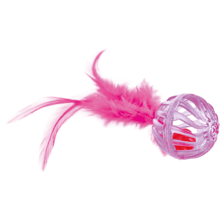 Juguete de bola con plumas naturales Premier CAT - Azul o Rosa para gato, detalle