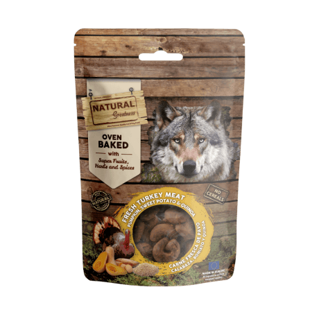 Natural Greatness Galletas Horneadas de Pavo, Calabaza y Quinoa Digestiva 75gr para Perros Mini