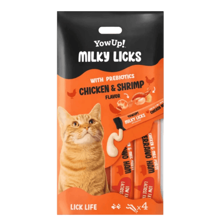Yowup Milky Licks Snack Cremoso con Pollo, Gambas y Prebióticos 60gr para Gatos