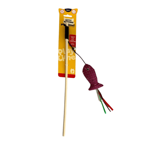 Juguete de Ca&ntilde;a Kitty Masters con Pez Granate y Cintas de Colores para gato, detalle