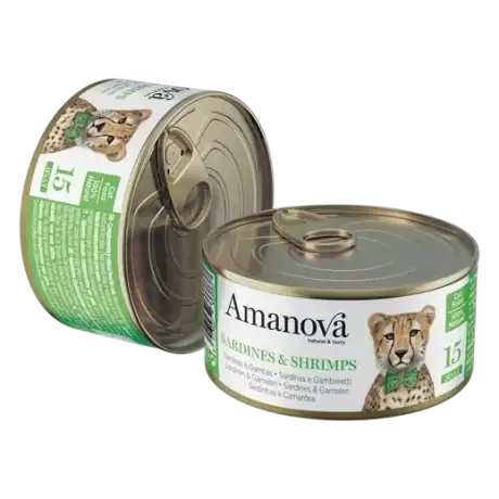 Amanova Filetes de Sardinas y Gambas en Gelatina 70gr Para Gato