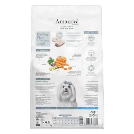 Pienso Amanova de pescado blanco para perros de razas mini, detalle de la croqueta