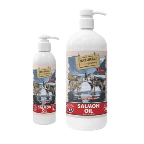 Detalle del aceite de salm&oacute;n Natural Greatness para perros y gatos