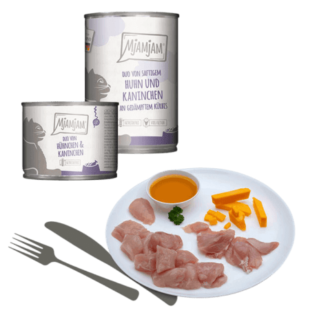 MjAMjAM Pollo y Conejo con Calabaza Paté Para Gatos