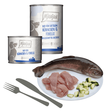 MjAMjAM Pollo y Trucha con Calabacín Paté Para Perros