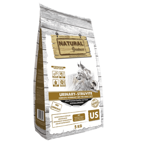 Composición del pienso urinario Natural Greatness para gatos con estruvita