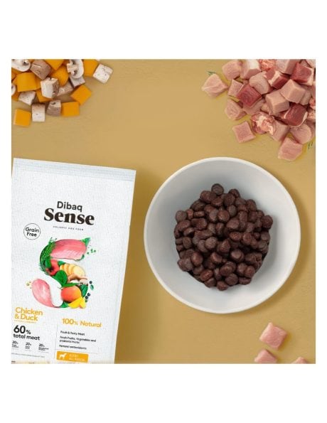 Pienso Dibaq Grain Free de pollo y pato para perro, detalle