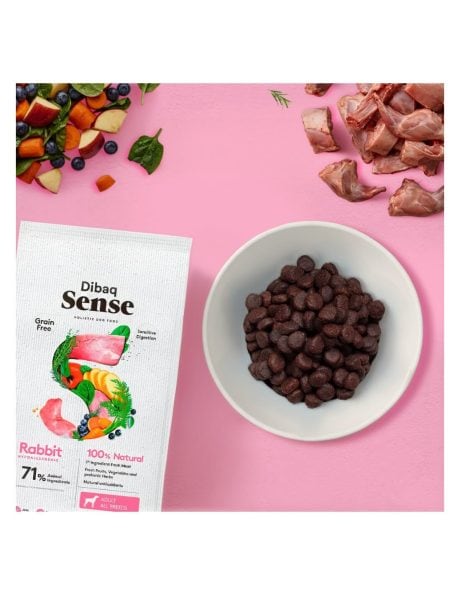 Pienso Dibaq Grain Free de conejo y pavo para perro, detalle