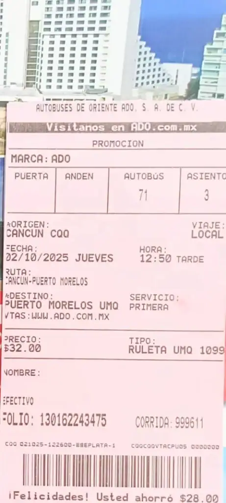 precio ADO a cancun