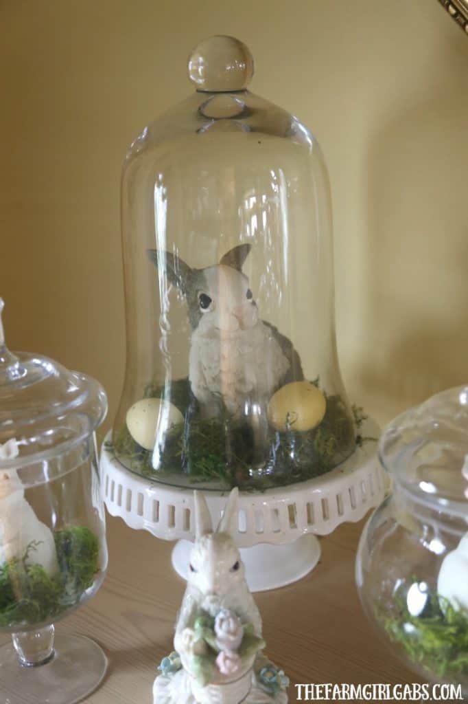 Celebrate spring and create this adorable (and easy) DIY Spring Bunny Jar Display. #SpringDecor #EasterDecoration