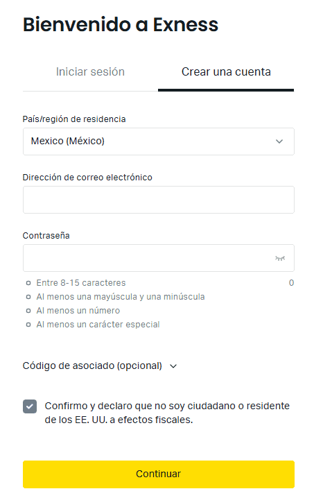 crear una cuenta - exness