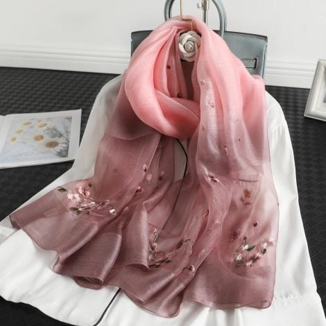 Women's Wool Silk Embroidery Gradient Scarf Sunscreen Shawl