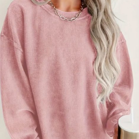 Solid Ribbed Pullover Sweatshirt