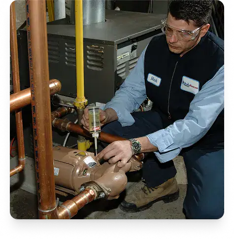 Sealing a circulator pump fitting in an Etobicoke mechanical room by a Drain Rescue plumber