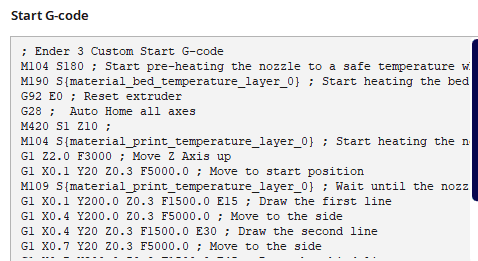 example cura start gcode with fade height enabled through m420