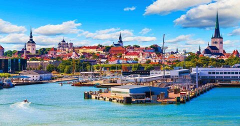 Old Town and sea port harbor in Tallinn Estonia