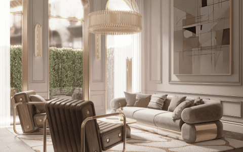mid-century modern living room with a plush grey sofa and armchairs and modern art mid-century modern How to Mix Mid-Century Modern with Contemporary Decor CAPA INSPIRATIONS 480x300