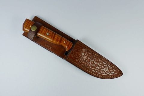 W35 Flame maple hunting knife with sheath
