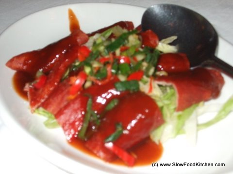 Crispy intestines with plum sauce